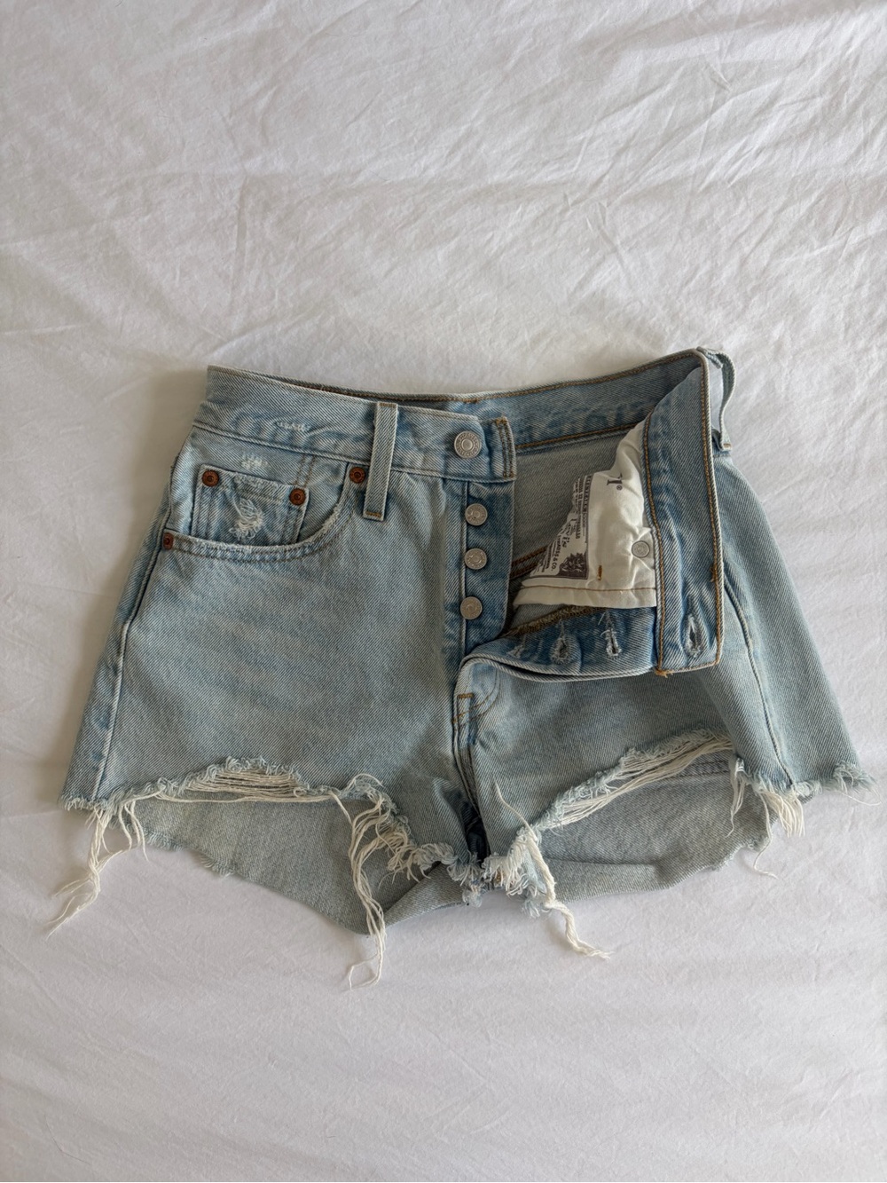 Levi's 501 Light Blue Distressed Denim Cutoff Shorts